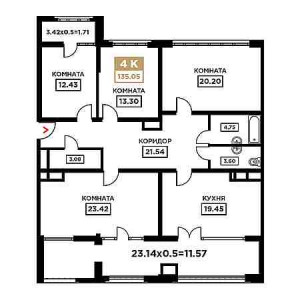 4+ комнат 135.05м²