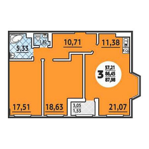 3 комнатная 87.98м²