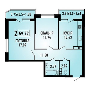 2 комнатная 59.72м²