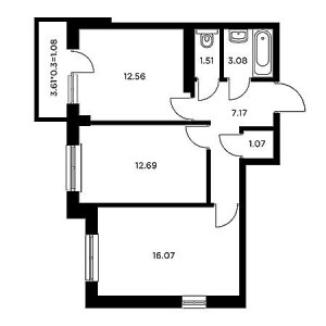 2 комнатная 55.23м²