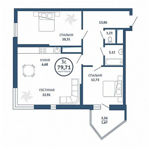 2 комнатная 79.71м²