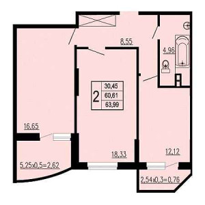 2 комнатная 63.99м²