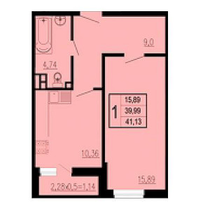 1 комнатная 41.13м²