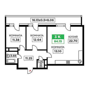 3 комнатная 84.15м²