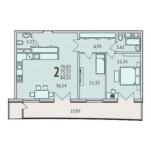 2 комнатная 84.55м²