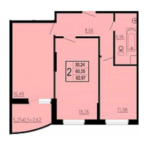 2 комнатная 62.97м²