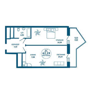 2 комнатная 62.19м²