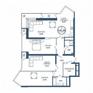 3 комнатная 141.58м²