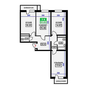 3 комнатная 84.84м²