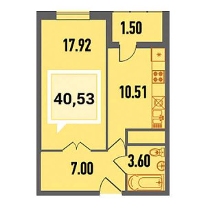 1 комнатная 40.53м²