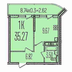 1 комнатная 32.27м²