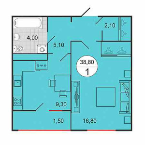 1 комнатная 38.8м²