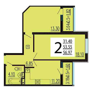 2 комнатная 56.97м²