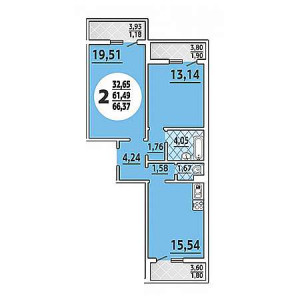 2 комнатная 66.37м²