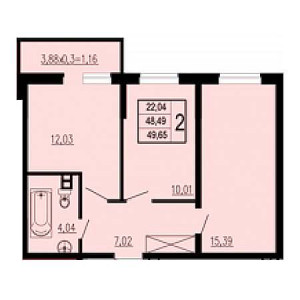 2 комнатная 49.65м²