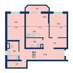 2 комнатная 85.8м²