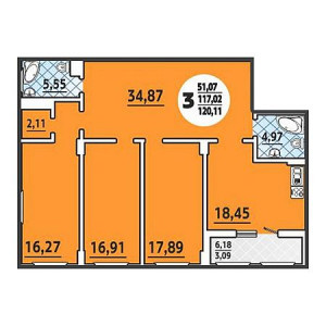 3 комнатная 120.11м²