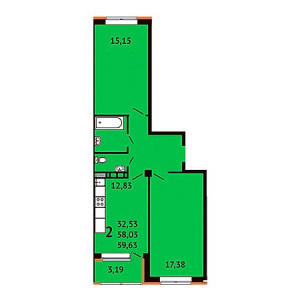 2 комнатная 59.63м²