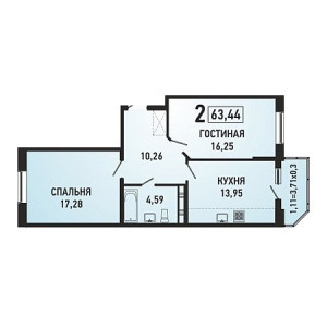 2 комнатная 63.44м²