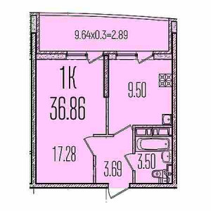 1 комнатная 36.86м²