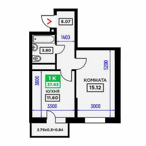 1 комнатная 37.43м²