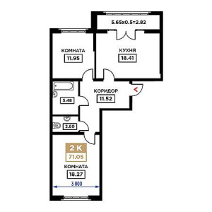 2 комнатная 71.05м²