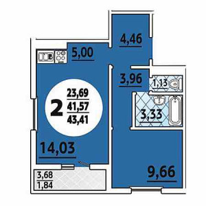 1 комнатная 43.41м²