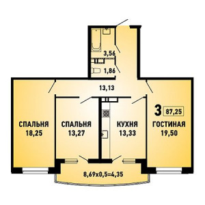 3 комнатная 87.25м²