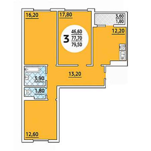 3 комнатная 79.5м²