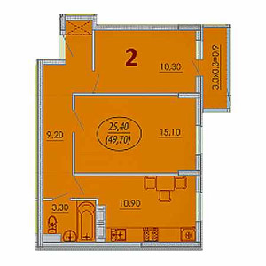 2 комнатная 49.7м²