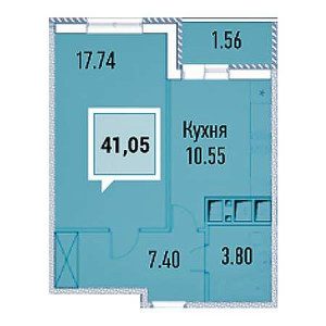 1 комнатная 41.05м²