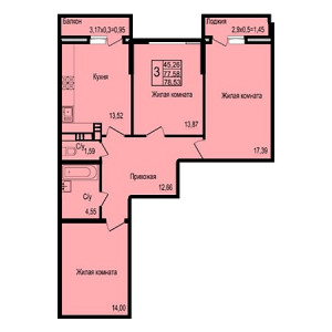 3 комнатная 78.53м²