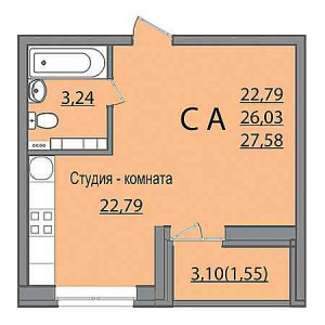 Студия 27.58м²