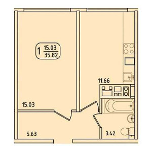 1 комнатная 35.82м²