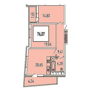 2 комнатная 76.07м²