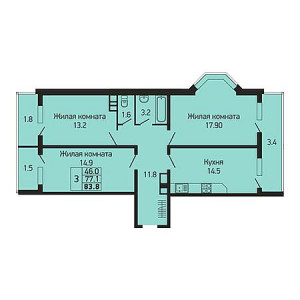 3 комнатная 83.8м²