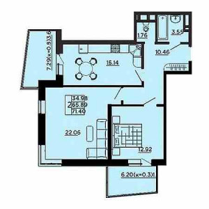 3 комнатная 71.4м²