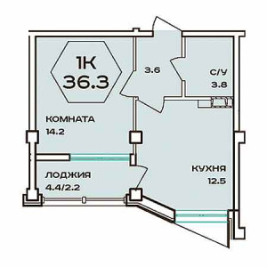 1 комнатная 36.3м²