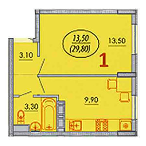 1 комнатная 29.8м²