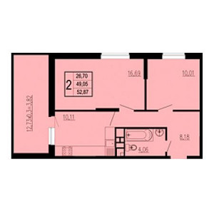 2 комнатная 52.87м²