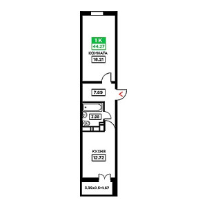 1 комнатная 44.27м²