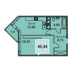 1 комнатная 45.44м²