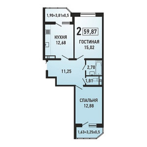 2 комнатная 59.87м²