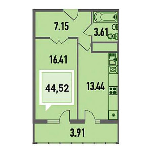 1 комнатная 44.52м²