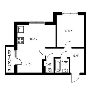 1 комнатная 48.5м²