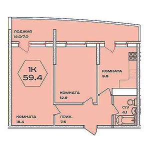 2 комнатная 59.4м²