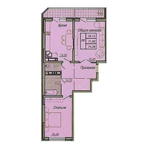 2 комнатная 74.38м²