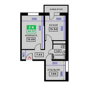 2 комнатная 46.37м²