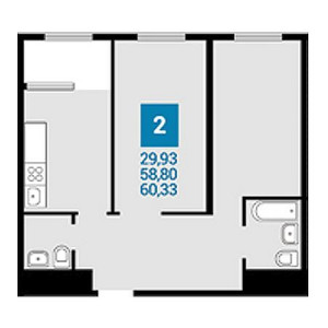 2 комнатная 60.33м²