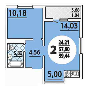 2 комнатная 39.44м²